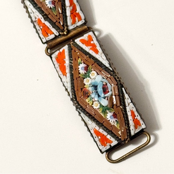 VINTAGE | MICRO MINI MOSAIC UNIQUE FLORAL BLUE ROSE ITALIAN AMALFI BRACELET - Picture 3 of 9
